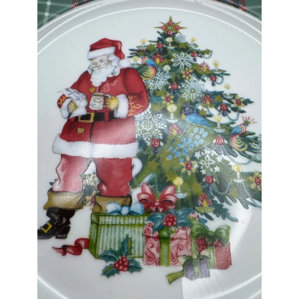 Williams Sonoma Salad Plate Set 4 Santa Tartan Plaid Christmas 8